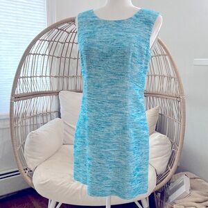 Milly Sleeveless Tweed Sheath Dress Size 6 Made in USA Aqua Turquoise Office